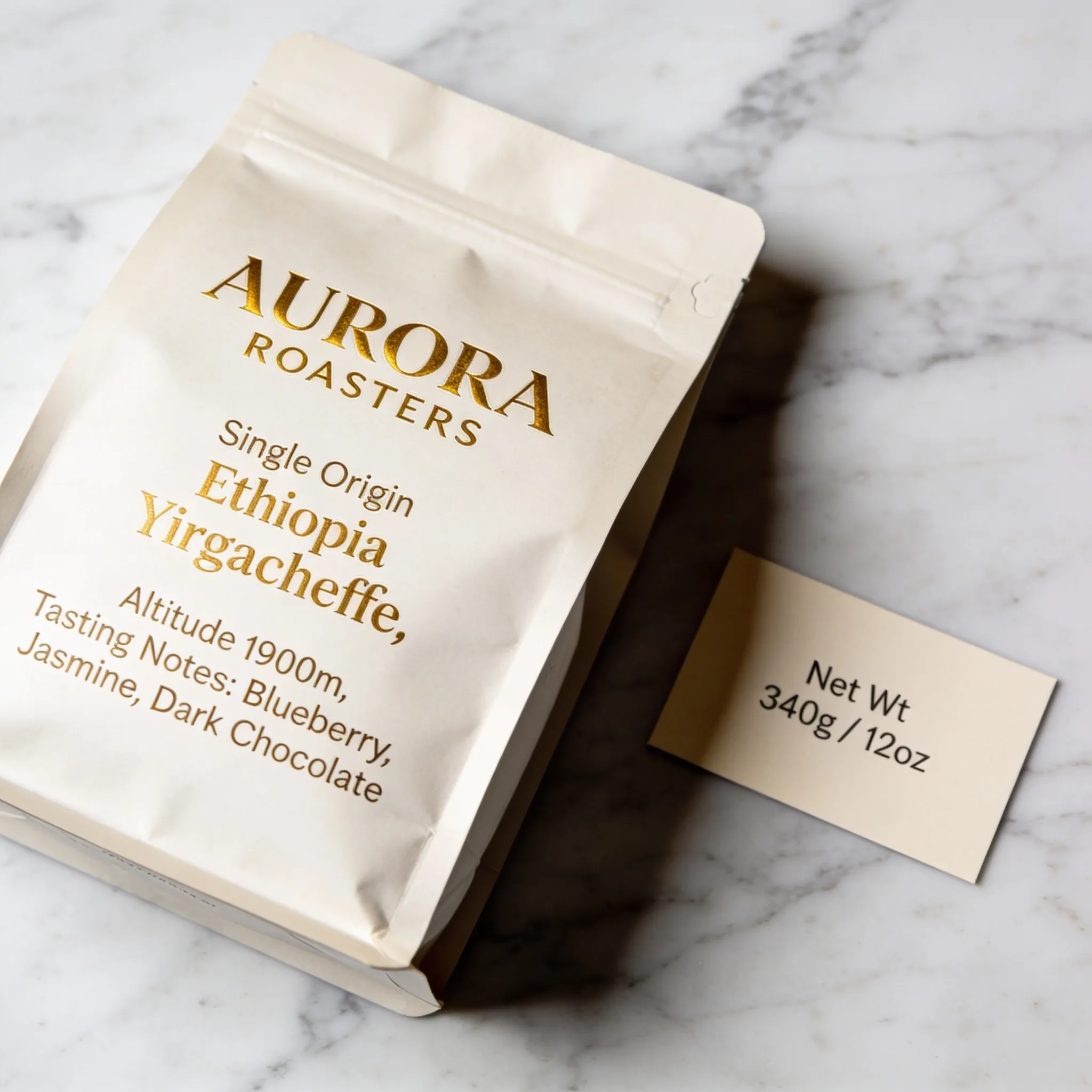 Seedream 4.5: coffee packaging with AURORA ROASTERS text