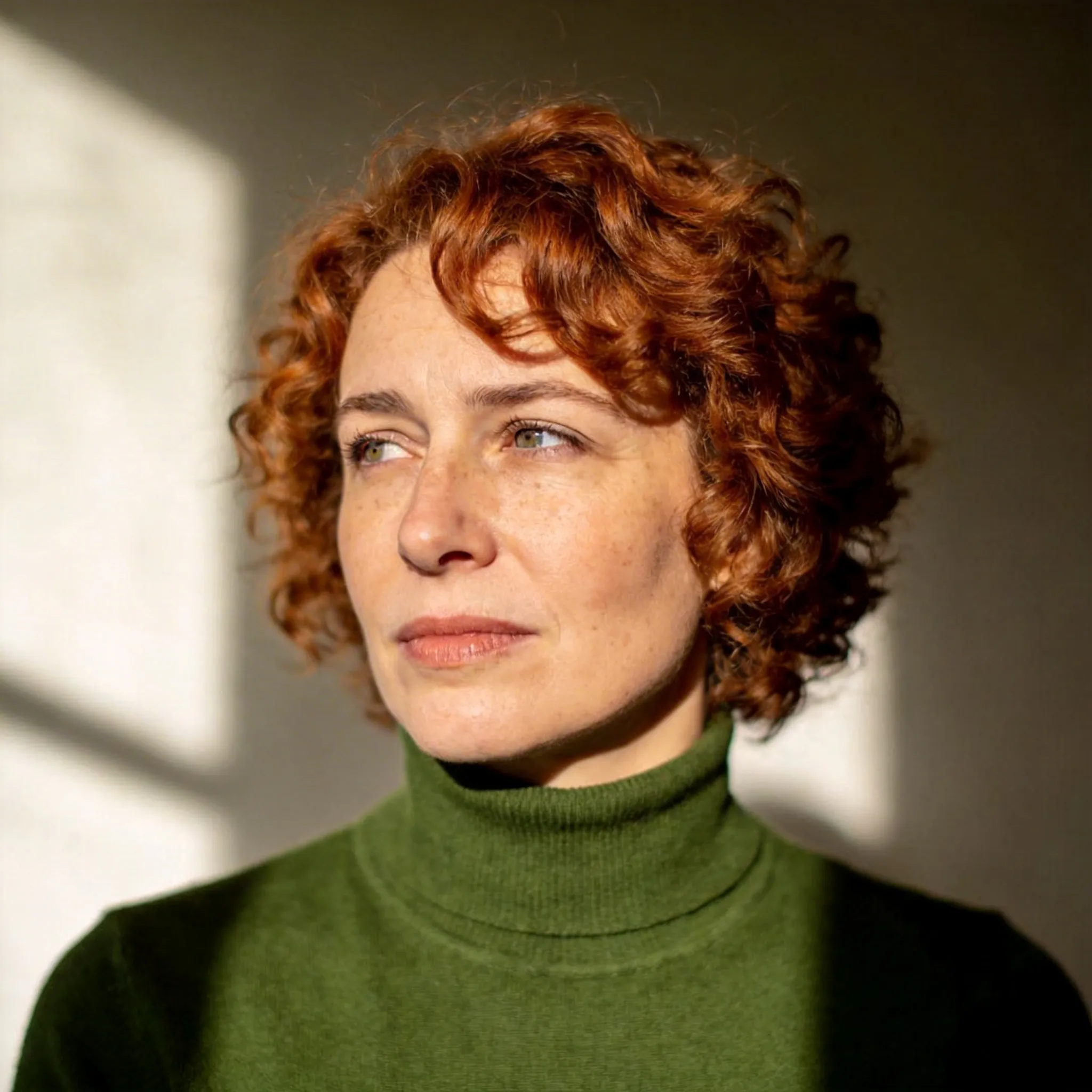 Seedream 5.0 Lite: editorial portrait of woman with auburn hair