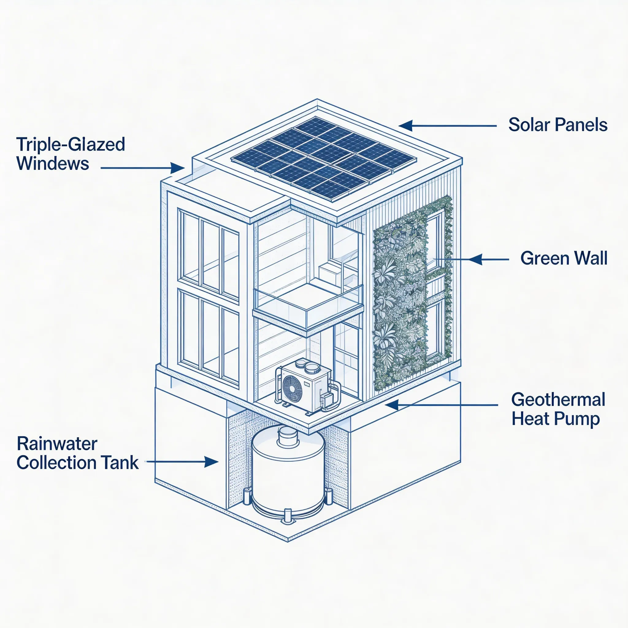 Seedream 5.0 Lite: sustainable building cross-section diagram