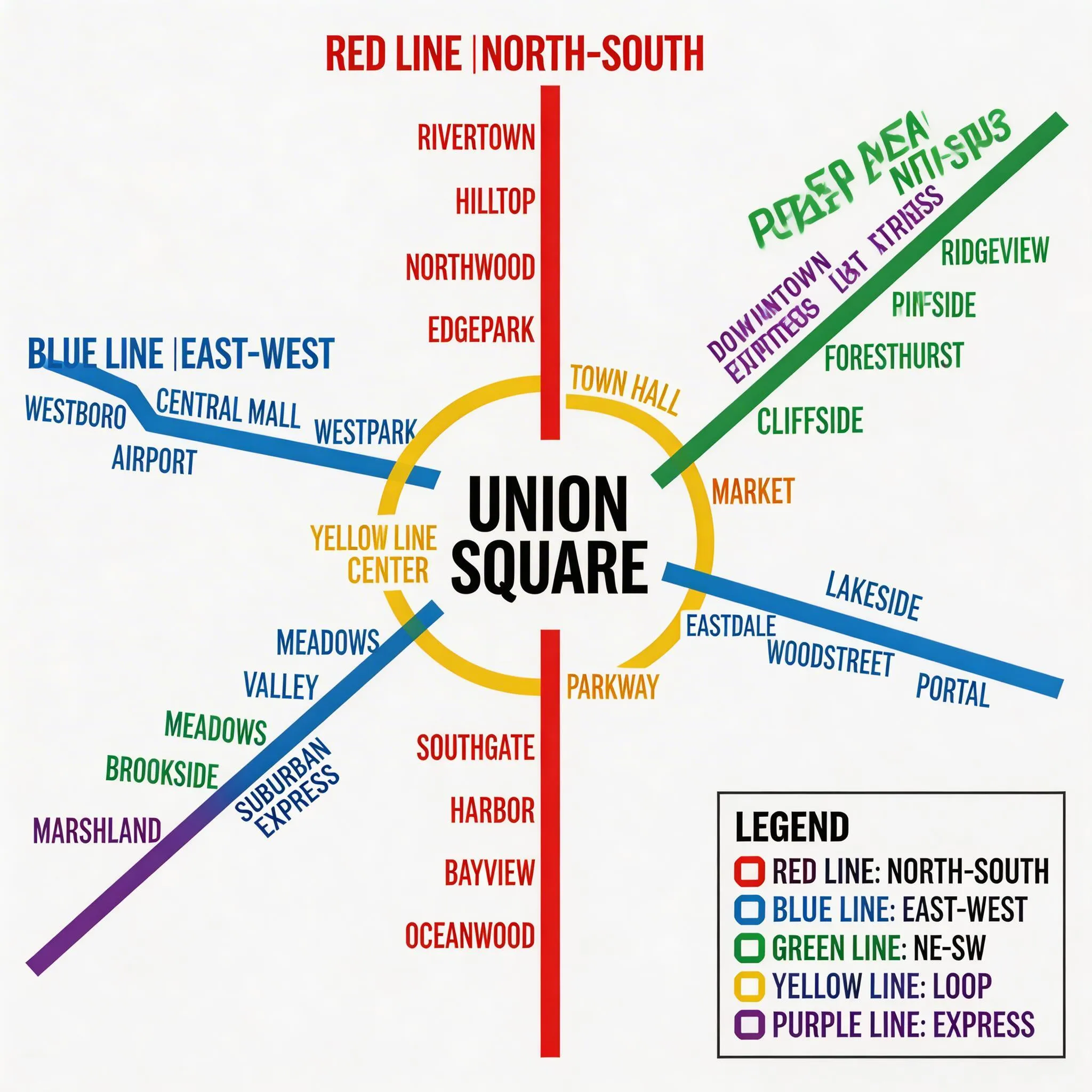 Seedream 5.0 Lite: city transit map with 5 colored lines