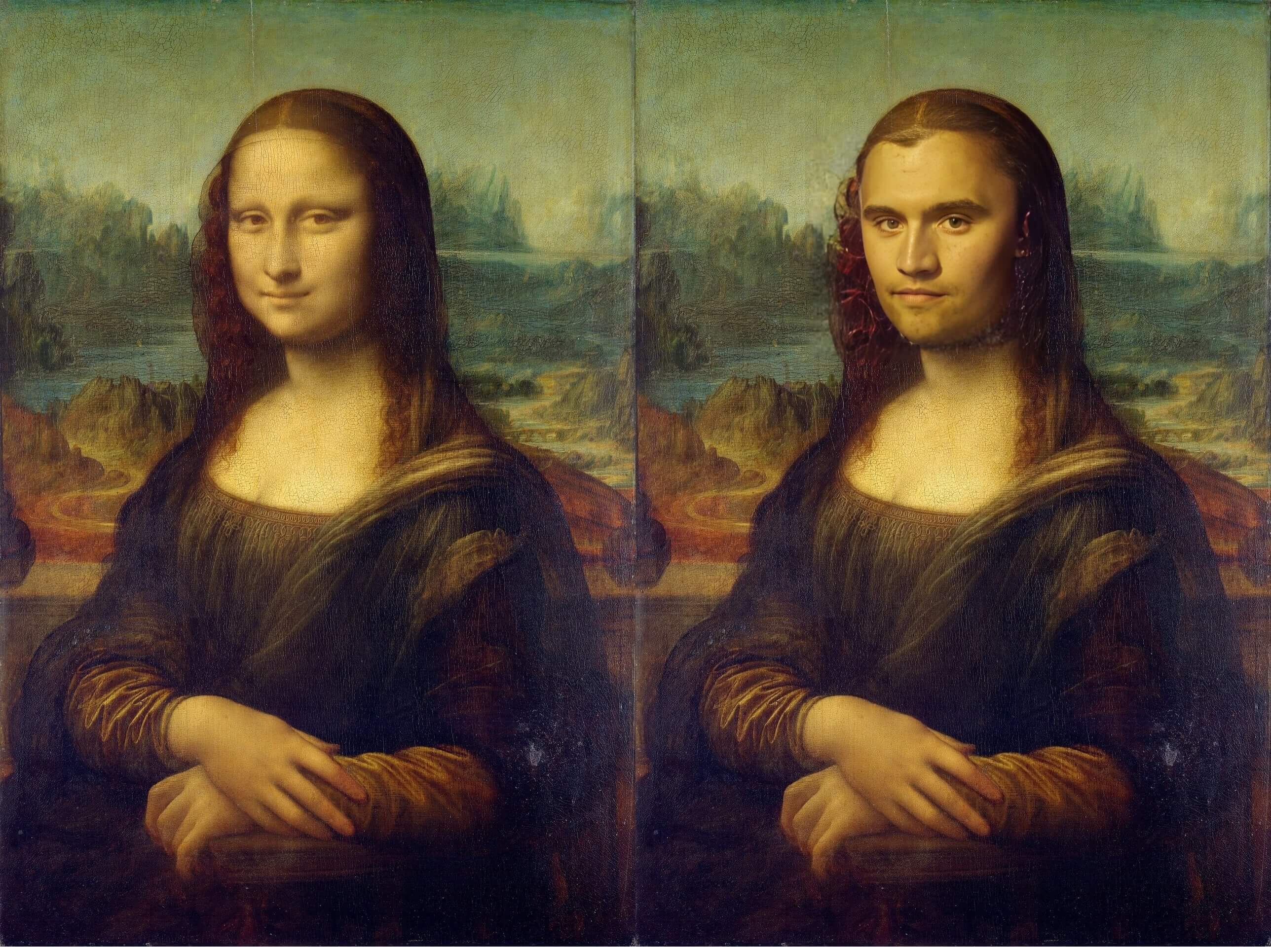 Kirkify Before and After - Mona Lisa with Charlie Kirk's face